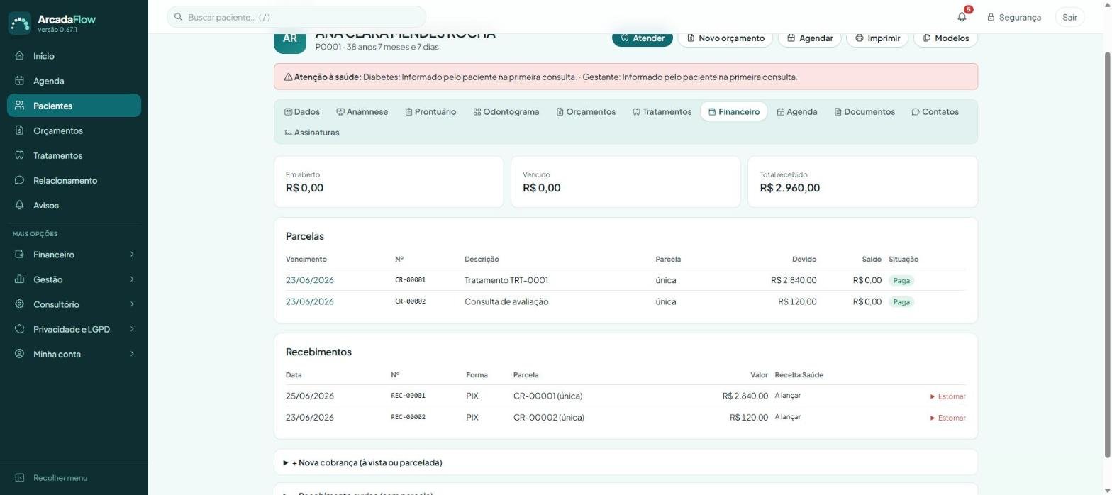 Tela do ArcadaFlow: Cada centavo no lugar